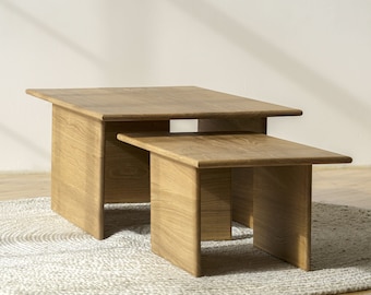 Hardwood Japandi Coffee Table "Arch Nesting" Scandinavian Sustainable Oak Side Occasional Table