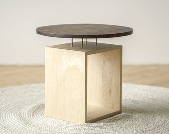 Hardwood Japandi End Table "Levitating Circle" Scandinavian Sustainable Minimalist Modern Side  End Occasional Table