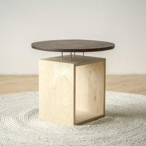 Hardwood Japandi End Table "Levitating Circle" Scandinavian Sustainable Minimalist Modern Side  End Occasional Table