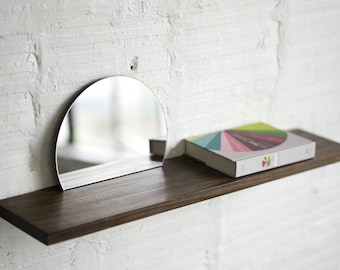 Floating Mirror Hardwood Shelf Small // FREE SHIPPING // Modern Minimalist Round Walnut Shelf // Living Room Bedroom Bathroom Storage