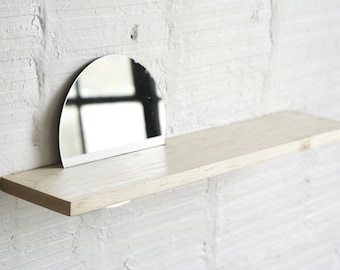 Floating Mirror Hardwood Shelf Small // FREE SHIPPING // Modern Minimalist Round Maple Shelf // Living Room Bedroom Bathroom Storage