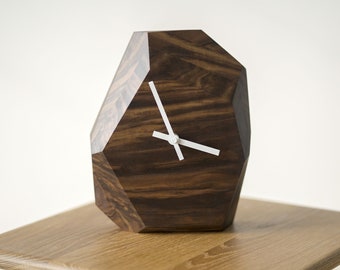 Geometric Clock //   // Modern Minimalist Hardwood Wall or Table Clock