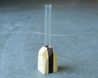 Geometric Vase Glass Maple Wood  --*Free Shipping* -- Modern Minimal -- Minimalist Geometric Wooden