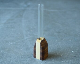 Geometric Vase Glass Wood --*Free Shipping* -- Modern Minimal -- Minimalist Geometric Wooden Everyday Simple Centerpiece for Plants