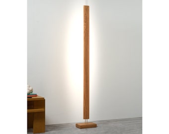 Wooden LED White Floor Light // Dimmable White Oak Color Standing Lamp Night Column Brass Corner Light w/ Remote, Modern Minimalist