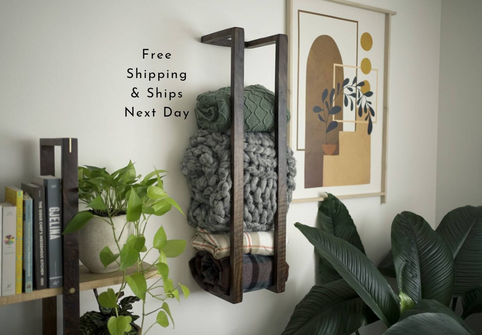 Blanket Wall Rack // FREE SHIPPING // Modern Minimalist Wooden Etsy