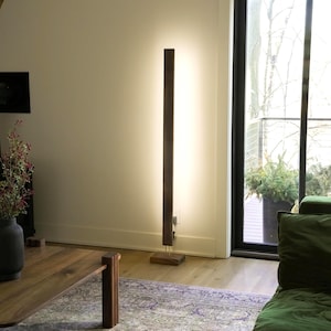Corner Floor Lamp, "Elevate" Handmade Hardwood Lamp, Dimmable Remote Control Living Room Light