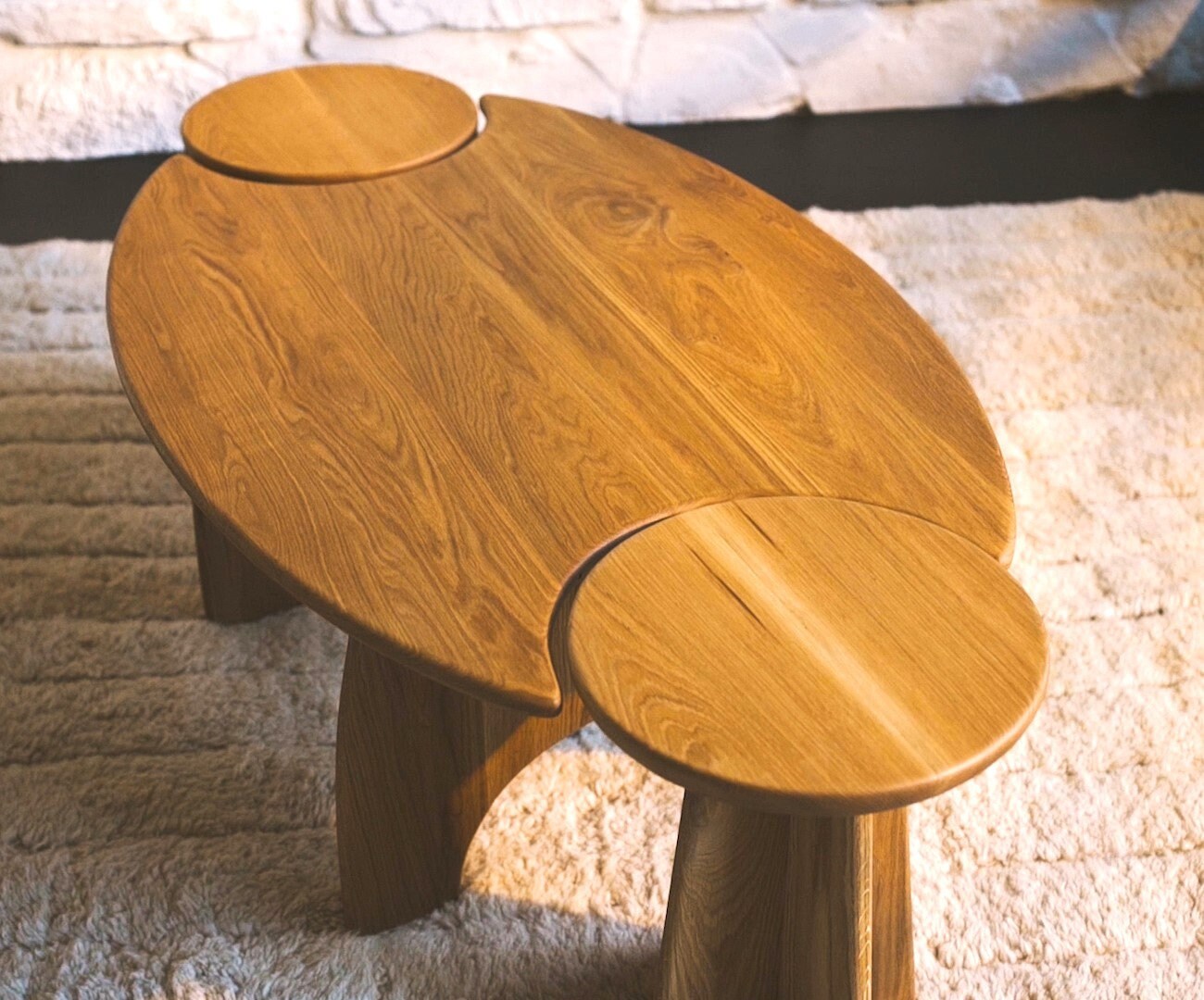 Hardwood Japandi Coffee Table "Gather" Scandinavian Sustainable Oak Side Occasional Table Stool