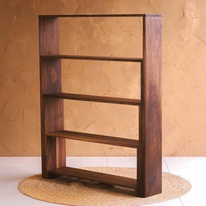 Customizable Handmade "Reflection Shelf" Japandi Living Room Bookshelf: Scandinavian Modern Minimalist Oak Walnut Bookcase