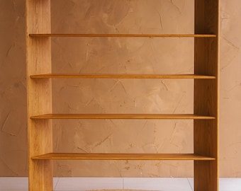 Customizable Handmade "Sora Shelf" Japandi Living Room Bookshelf: Scandinavian Modern Minimalist Oak Walnut Bookcase