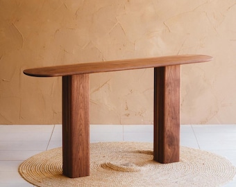 Customizable Handmade "Form" Oak Walnut Japandi Console Table: Scandinavian Modern Entryway