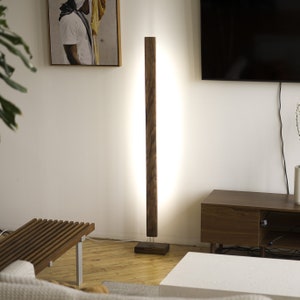 Hardwood Modern Floor Lamp / Free Shipping / Dimmable Color Standing Lamp Night Column Brass Corner Light w/ Remote, Modern Minimalist image 1