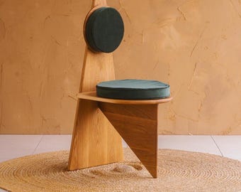 Customizable Handcrafted "Jolie Chair" Entryway Dining Chair Boucle Velvet Cushion Seat - Japandi Minimalist