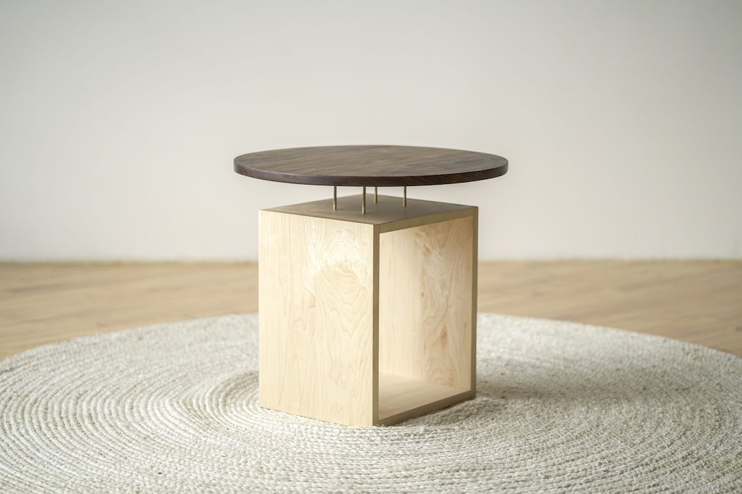 Hardwood Japandi End Table levitating Circle Scandinavian Sustainable
