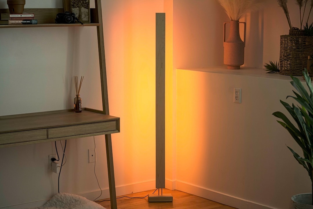 Wooden LED Color Floor Light // Dimmable Hardwood RBG Standing Lamp