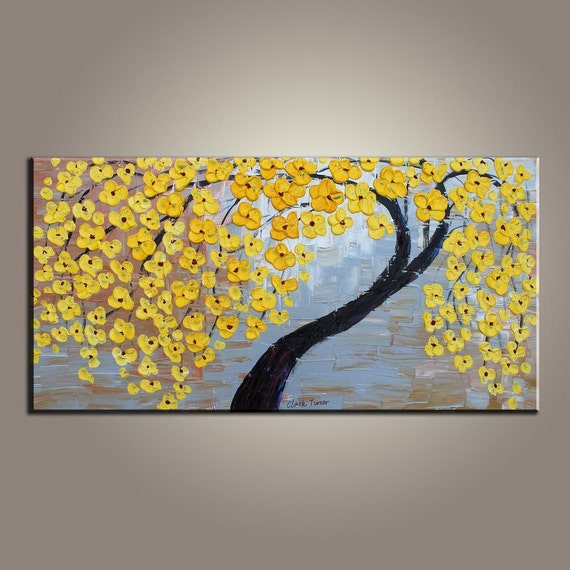 Items similar to Oil Painting Yellow Flower Tree Painting Original