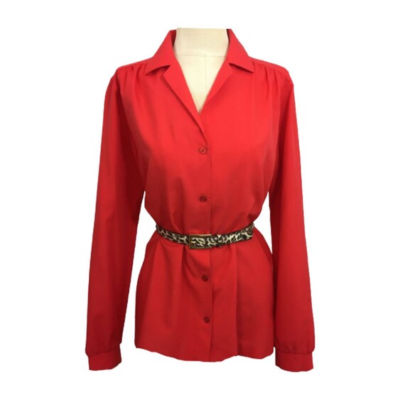 Vintage 80s Women's Red Blouse Secretary Shirt Wo… - image 1