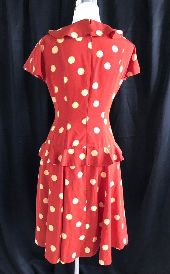 Vintage 80s does 40s Dress Orange Yellow Polka Do… - image 5