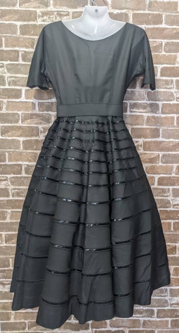Vintage 50s Evening Dress Black Sequin Formal Pin… - image 7