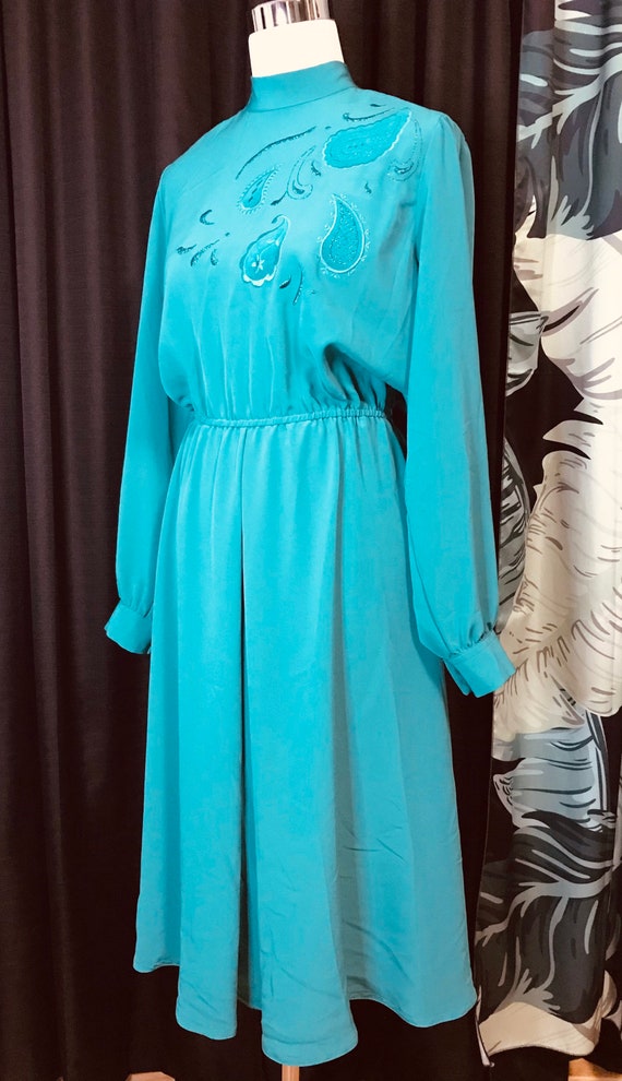 Vintage 80s does 40s Lilli Ann Dress Teal Green P… - image 2