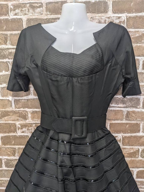 Vintage 50s Evening Dress Black Sequin Formal Pin… - image 4