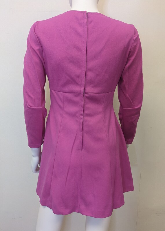 Vintage 60s Mod Magenta Mini Dress Bright Pink Sh… - image 5