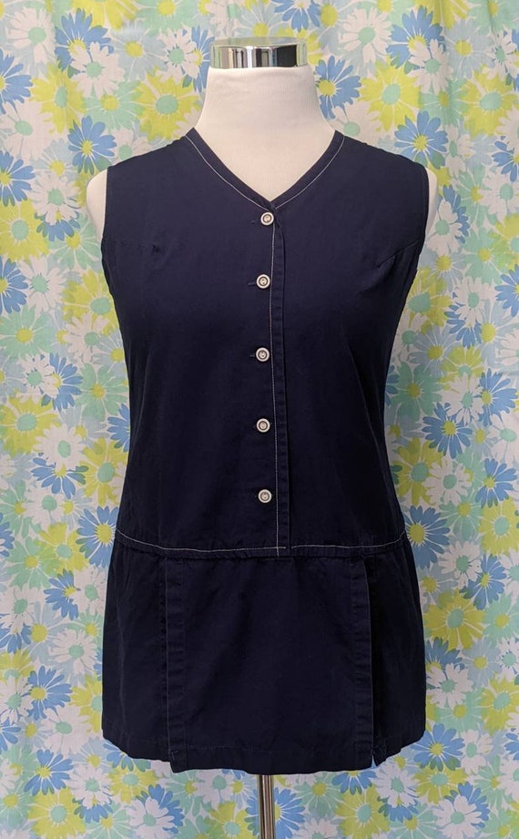 Vintage 60s Romper Mini Dress Nautical Navy Blue … - image 3