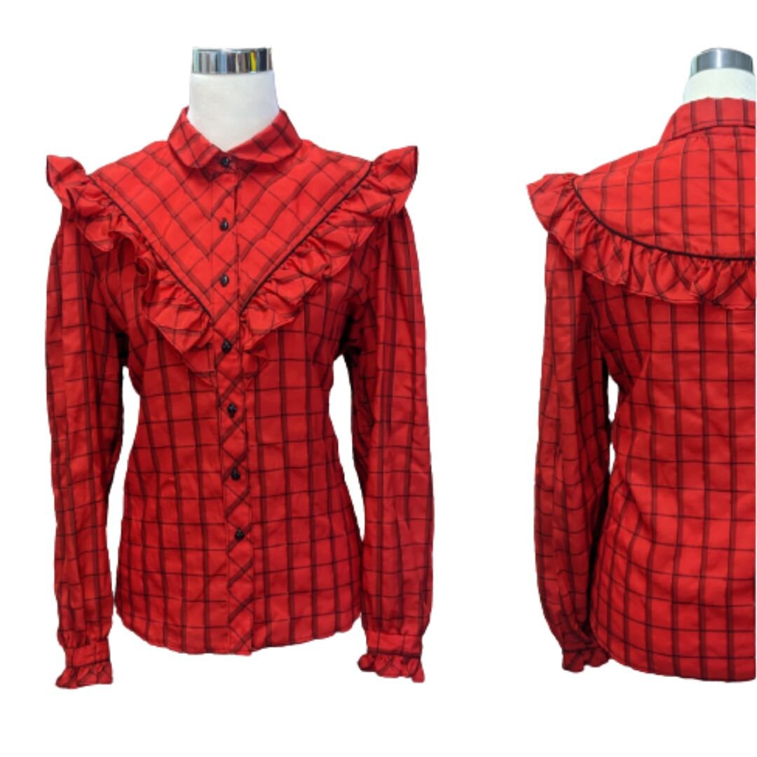 Vintage 70s Women's Western Shirt Prairie Red Plaid Etsy