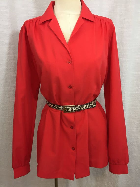 Vintage 80s Women's Red Blouse Secretary Shirt Wo… - image 5