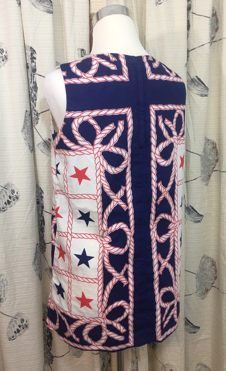 Vintage 60s Shirt Mod Tunic Tank Nautical Stars Patriotic Women's M 1960s vtg image 4