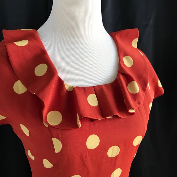 Vintage 80s does 40s Dress Orange Yellow Polka Do… - image 3