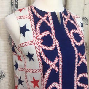 Vintage 60s Shirt Mod Tunic Tank Nautical Stars Patriotic Women's M 1960s vtg image 3