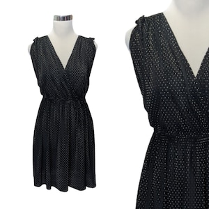 Vintage 70s Dress Micro Pleats & Dots Black White - size S/M