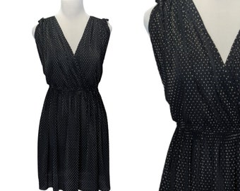 Vintage 70s Dress Micro Pleats & Dots Black White - size S/M