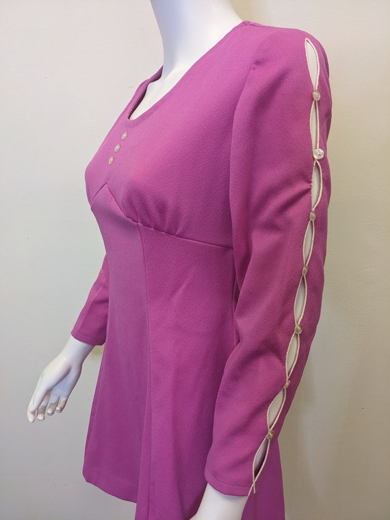 Vintage 60s Mod Magenta Mini Dress Bright Pink Sh… - image 4