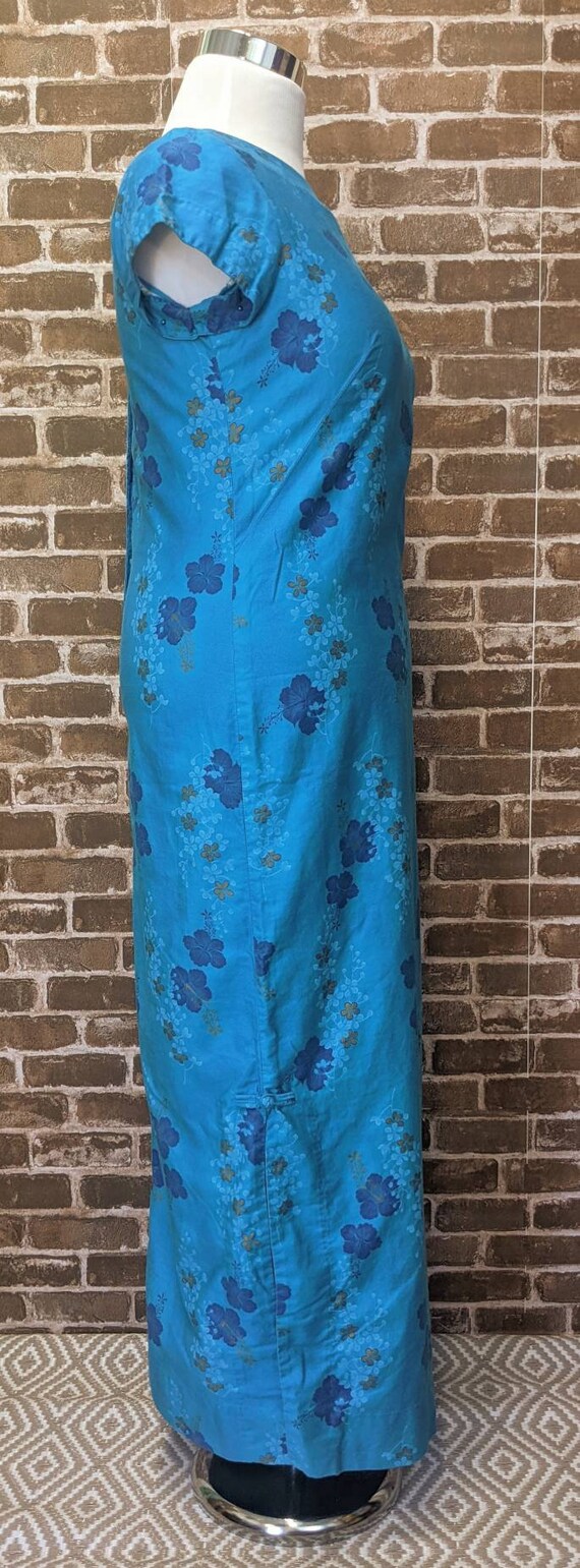 Vintage 60s Turquoise Hawaiian Maxi Dress - size L - image 4