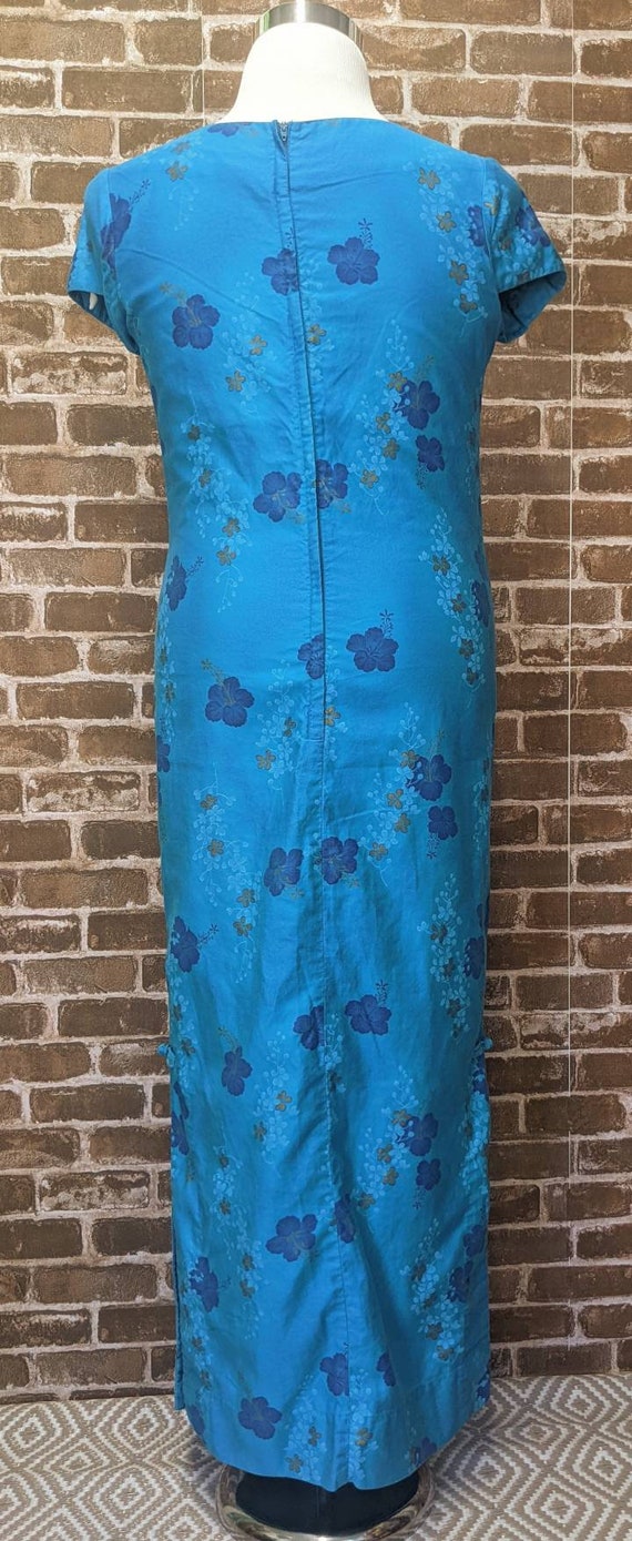 Vintage 60s Turquoise Hawaiian Maxi Dress - size L - image 5