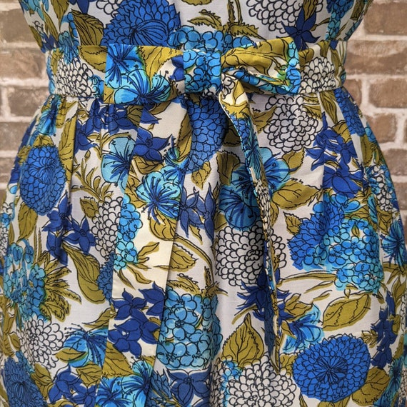 Vintage 60s Dress Blue & Olive Floral Sheath - si… - image 4