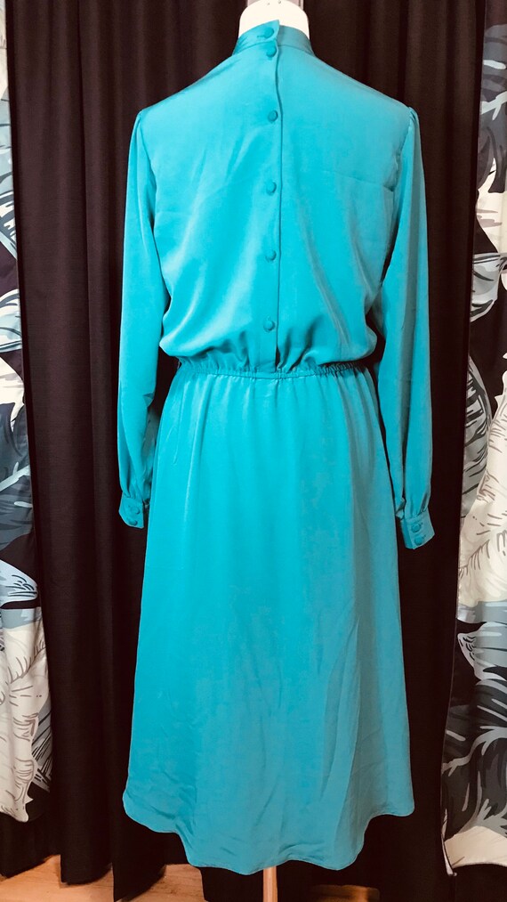 Vintage 80s does 40s Lilli Ann Dress Teal Green P… - image 5