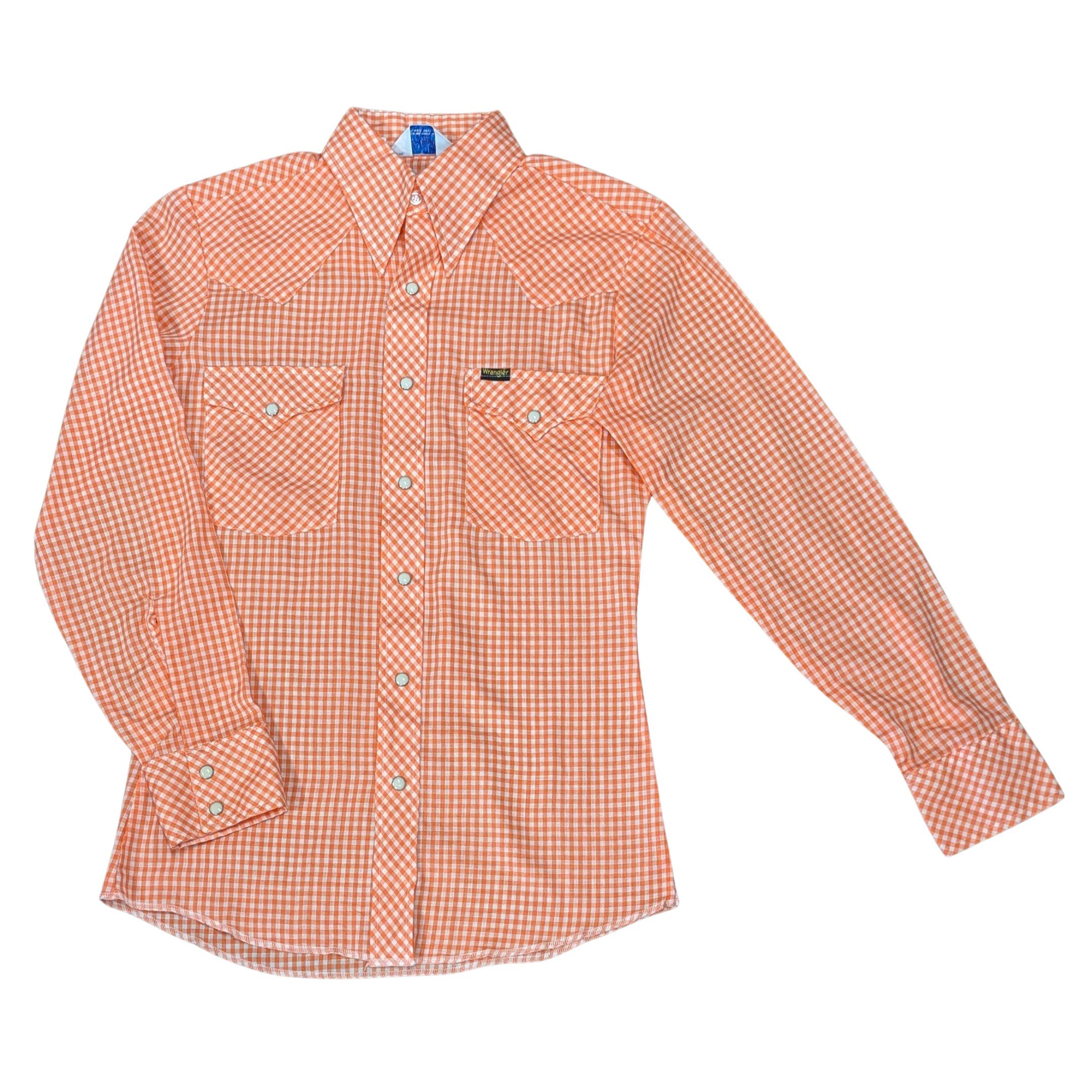60-70’s Vintage Open Collar Check Shirt Vtg 60s 70s Western Shirt Land n Sea USA Red Plaid Cowgirl