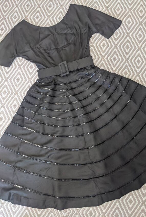 Vintage 50s Evening Dress Black Sequin Formal Pin… - image 8