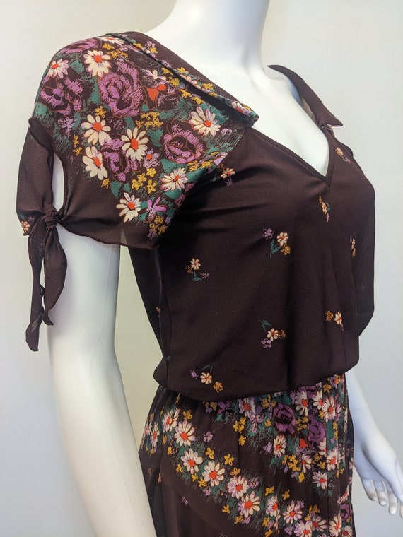 Vintage 70s Purple Floral Dress Flower Border Pri… - image 3