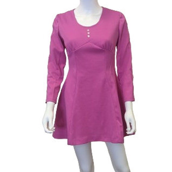 Vintage 60s Mod Magenta Mini Dress Bright Pink Sh… - image 1
