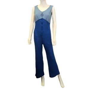 Vintage 70s Blue Jumpsuit Disco Club Wear Space Traveler Costume women&#39;s size M