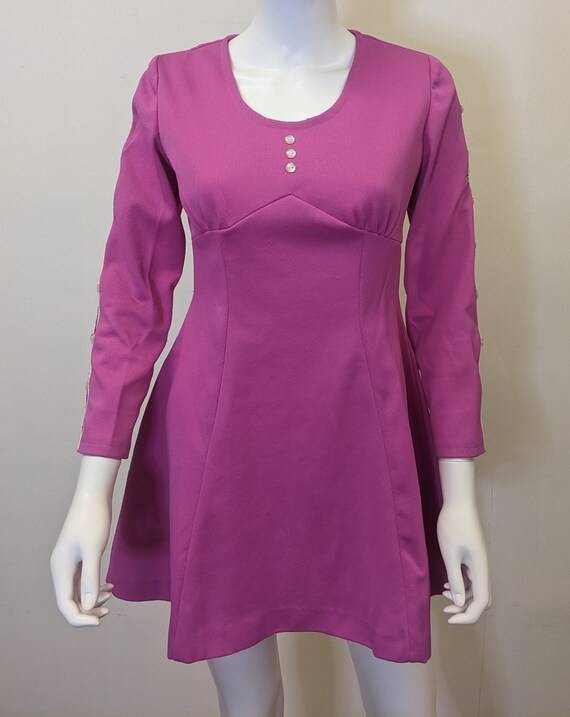 Vintage 60s Mod Magenta Mini Dress Bright Pink Sh… - image 2