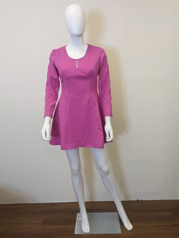 Vintage 60s Mod Magenta Mini Dress Bright Pink Sh… - image 3
