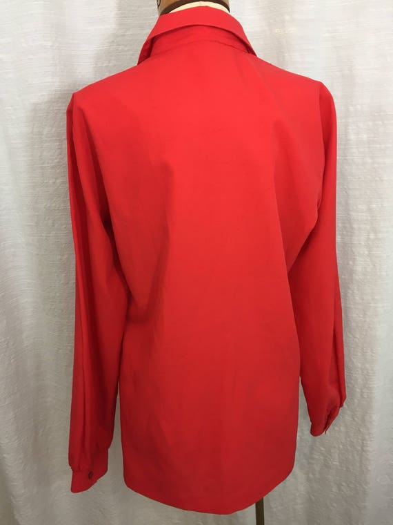 Vintage 80s Women's Red Blouse Secretary Shirt Wo… - image 4