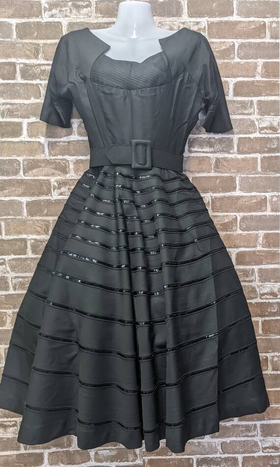 Vintage 50s Evening Dress Black Sequin Formal Pin… - image 3