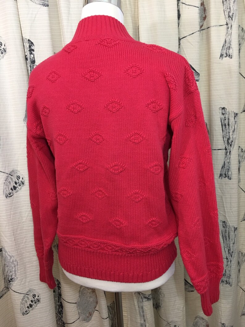 Vintage 80s Sweater Hot Pink Mock Turtleneck Women's M | Etsy