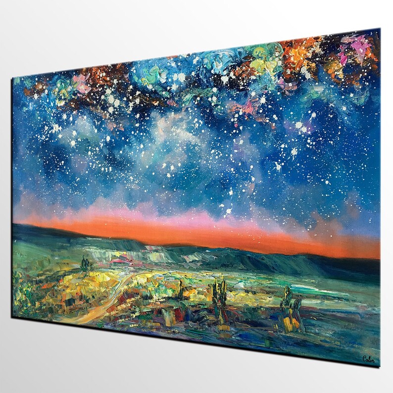 Custom Extra Large Wall Art Starry Night Painting Landscape Etsy